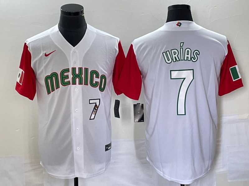 Men's Mexico Baseball #7 Julio Urias Number 2023 White Red World Classic Stitched Jersey32